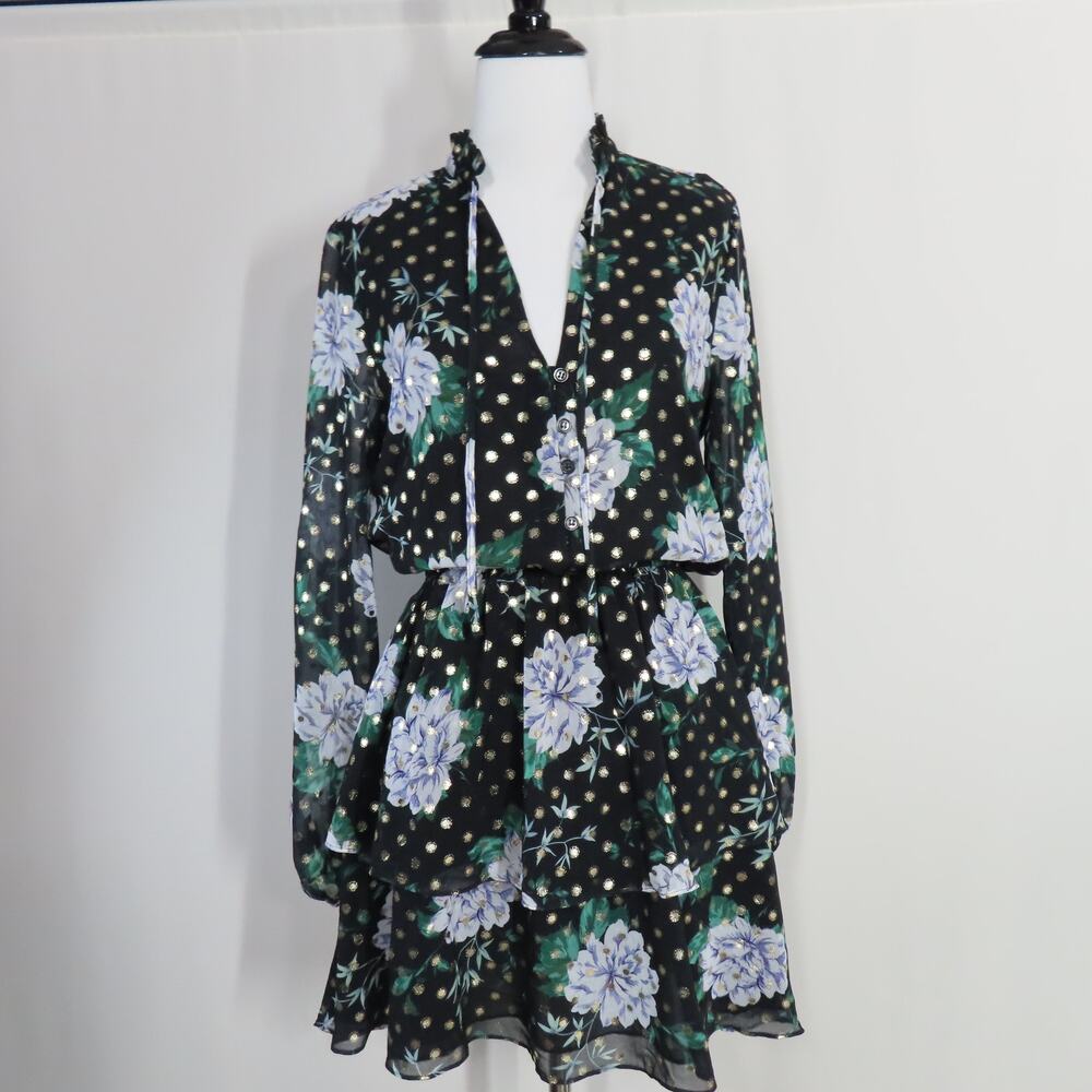 Yumi Kim Moon Flower Black Hot Spot Love Always Dress Long Sleeve Size 4
